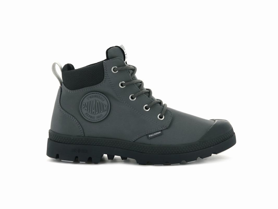 Palladium Pampa Lite + Cuff Wp Mens Waterproof Boots Dark Grey Australia [WFKCQN-561]